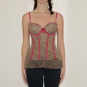 Y2k cheetah print bustier top with hot pink size medium nylon spandex